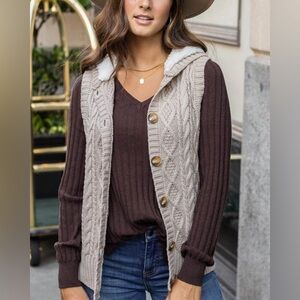 NWT Grace & Lace Cable Knit Hooded Sweater Vest